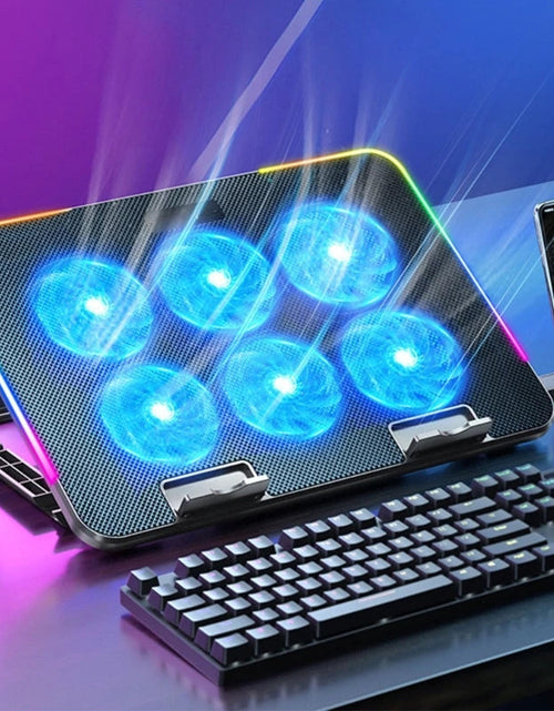 Load image into Gallery viewer, New Laptop Cooler Laptop Cooling Pad Notebook Gaming Cooler Stand with 6 LED Fan 2 USB Ports Phone Holder for 15.6in Laptop
