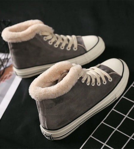 Plush Cotton-Padded Canvas Shoes Women