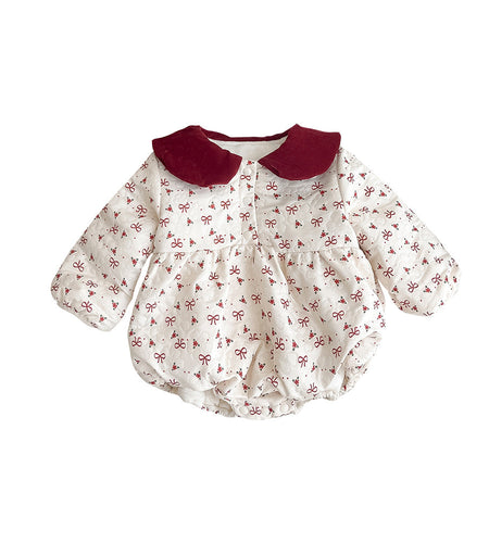 Autumn style baby gown newborn bow and velvet wrapped fart gown hundred day one month one year old baby dress