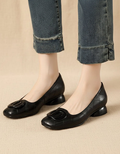 Load image into Gallery viewer, Women's French Vintage Round Toe Slip-On Flats – Low Chunky Heel Mary Jane Style
