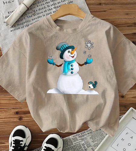 Snowman Cotton Women's Short Sleeve Fashion Style Top American Christmas New Arrival