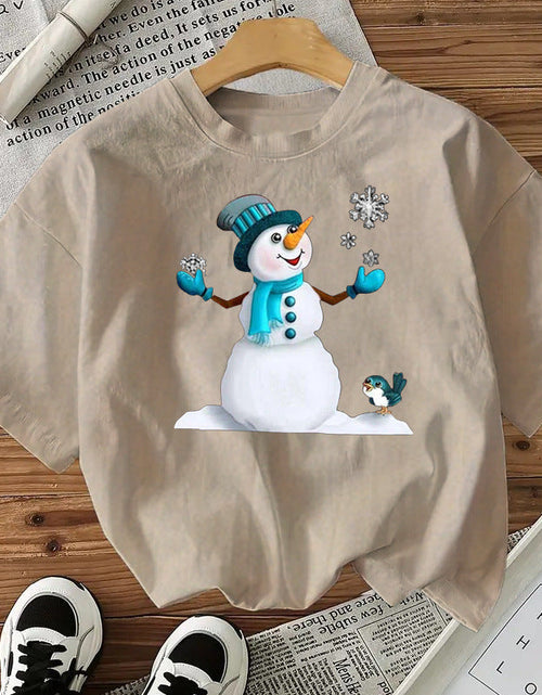 Load image into Gallery viewer, Snowman Cotton Women's Short Sleeve Fashion Style Top American Christmas New Arrival
