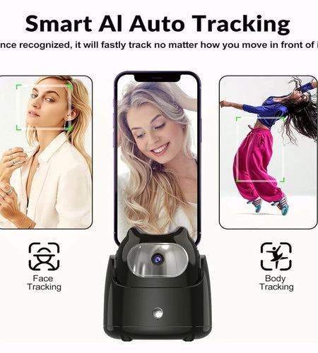 360° Rotation Automatic Face Tracking Gimbal Mobile Phone Holder APP-Free AI Face Recognition Phone Tripod for Live Vlog Video