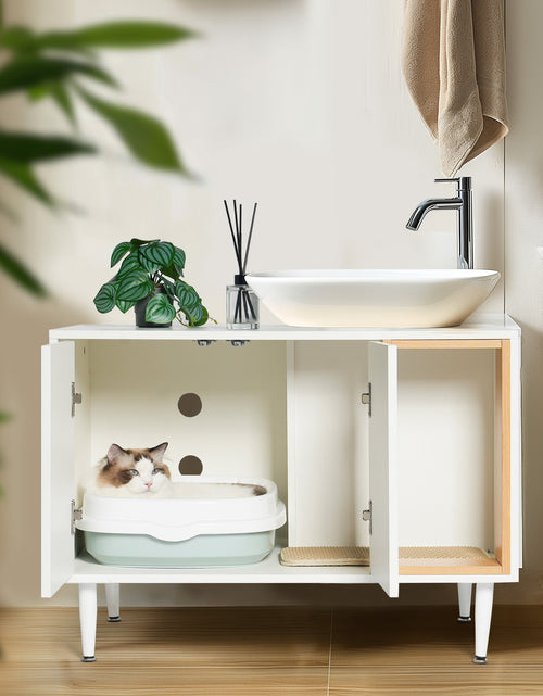 Load image into Gallery viewer, Bathroom sink cabinet, with cat trash can shell, hidden garbage pet bathroom, with partition, wooden cabinet furniture, white
