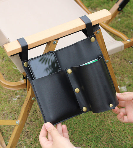Camping chair leather storage bag mobile phone beer beverage storage bag outdoor chair side bag miscellaneous storage