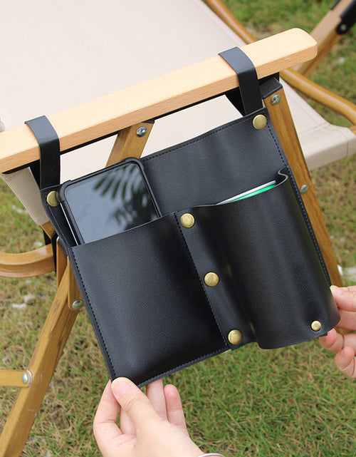 Load image into Gallery viewer, Camping chair leather storage bag mobile phone beer beverage storage bag outdoor chair side bag miscellaneous storage
