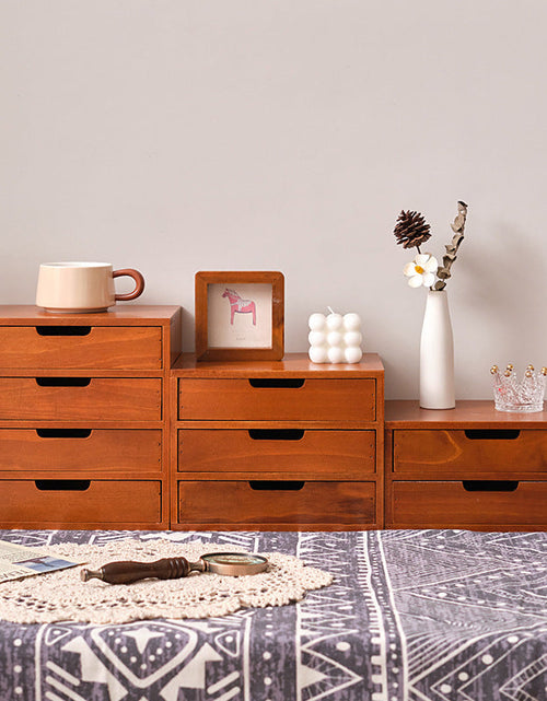 Load image into Gallery viewer, Three-layer Storage Cabinet, Small Wooden Cosmetic Organizer Box, Display Screen Riser

