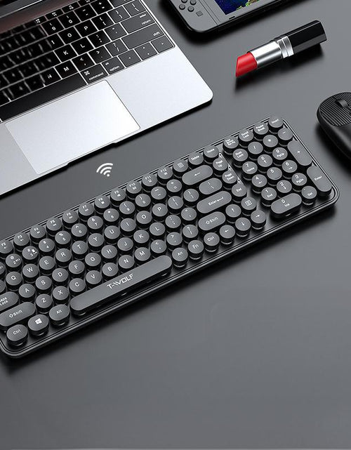 Load image into Gallery viewer, T-WOLF Thunder Wolf TF350 Wireless Keyboard and Mouse Set for Girls, Colorful Punk Retro Mouth Red Round Key Cap
