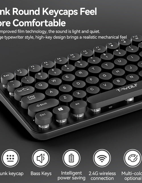 Load image into Gallery viewer, T-WOLF Thunder Wolf TF350 Wireless Keyboard and Mouse Set for Girls, Colorful Punk Retro Mouth Red Round Key Cap
