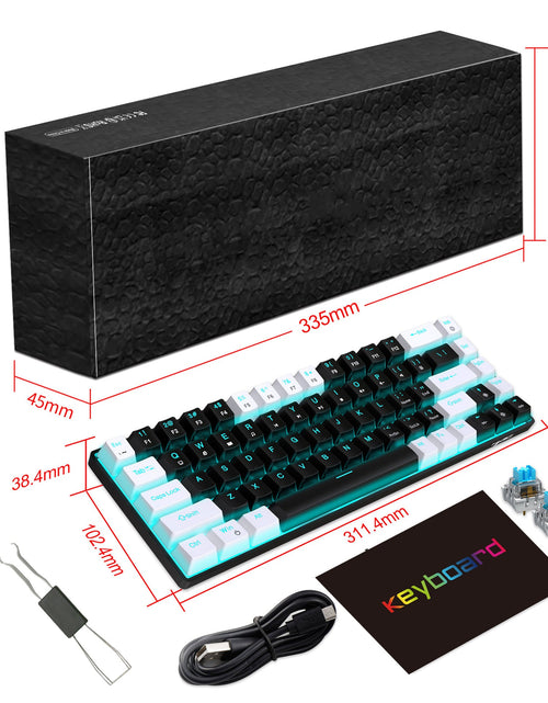 Load image into Gallery viewer, 68 keys, 60% keyboard, customized color blocked keycaps, RGB mechanical keyboard, MINI set, plug-in blue axis ice blue disc
