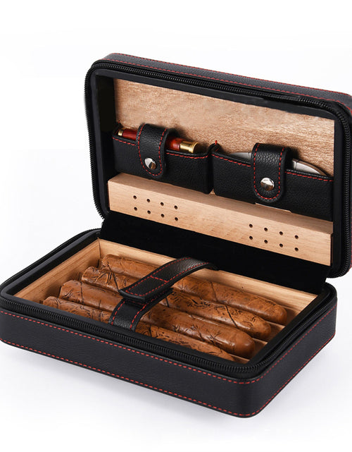 Load image into Gallery viewer, Cigar box portable zipper bag four pack mellow and moisturizing smoking accessories cedar wood gift box travel companion
