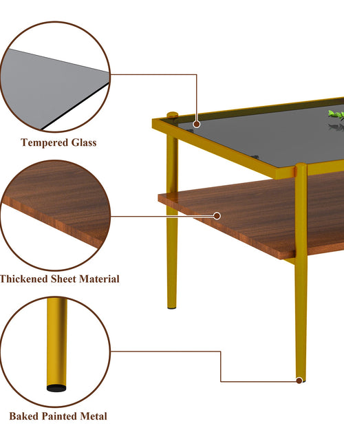 Load image into Gallery viewer, Rectangle Coffee Table with Gray Tempered Glass top and Golden Legs, Modern Table for Living Room
