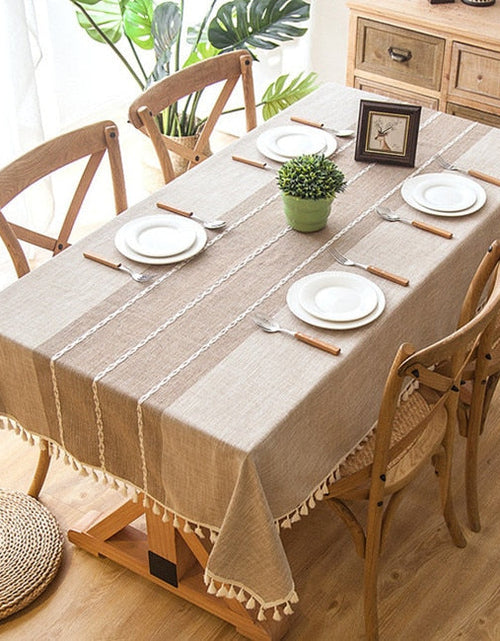 Load image into Gallery viewer, 90*90 cm Plaid Decorative Linen Tablecloth With Tassel Waterproof Oilproof Thick Rectangular Wedding Dining Table Cover Tea Table Cloth
