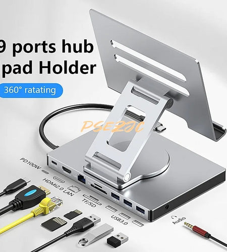 4K/60Hz Gigabit Ethernet Port USB 3.0 Splitter Hub Converter Flat Panel Rotary Stand Type-c Docking Station
