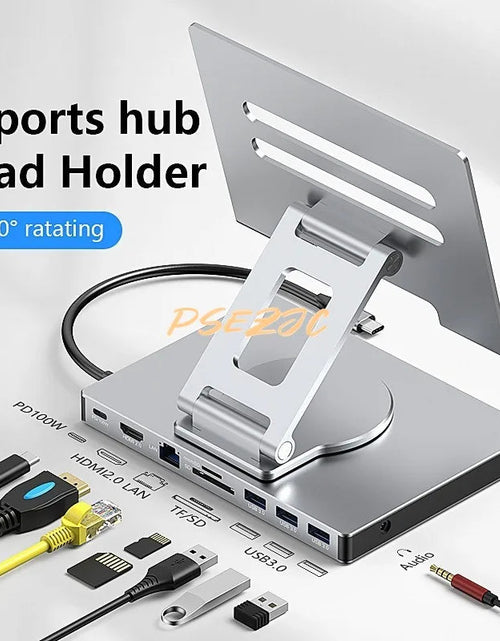 Load image into Gallery viewer, 4K/60Hz Gigabit Ethernet Port USB 3.0 Splitter Hub Converter Flat Panel Rotary Stand Type-c Docking Station
