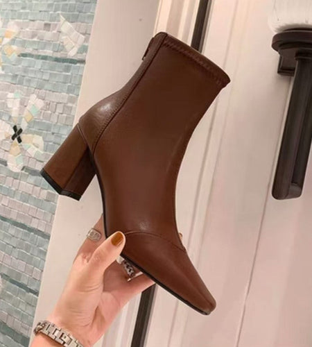 Soft Leather Zip-Back Velvet-Lined Skinny Boots — Sleek Heels