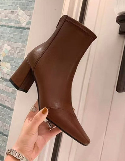 Load image into Gallery viewer, Soft Leather Zip-Back Velvet-Lined Skinny Boots — Sleek Heels
