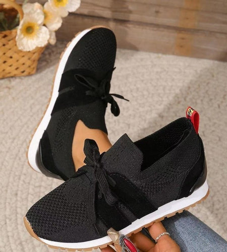 Women’s Lace‑Up Mesh Walking Flats
