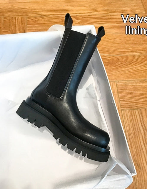 Load image into Gallery viewer, Women’s British-Style Mid-Calf Thick-Soled Leather Boots
