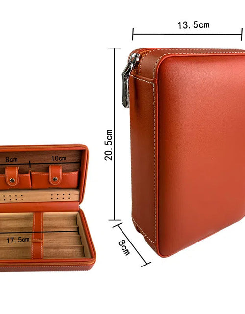 Load image into Gallery viewer, Carved version cigar box portable cedar wood cigar moisturizing box cowhide cigar box storage box Gaoxiba
