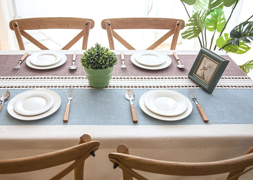 Load image into Gallery viewer, 90*90 cm Plaid Decorative Linen Tablecloth With Tassel Waterproof Oilproof Thick Rectangular Wedding Dining Table Cover Tea Table Cloth
