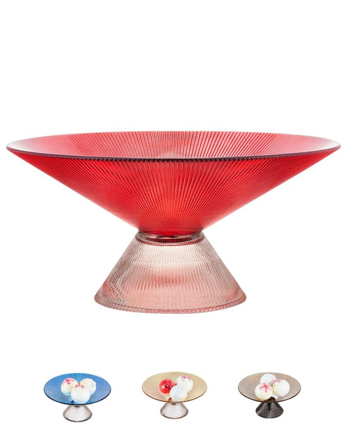 Load image into Gallery viewer, SPRINGBOW 10" Ruby Red Tempered Glass Fruit Bowl with Ripple Pedestal
