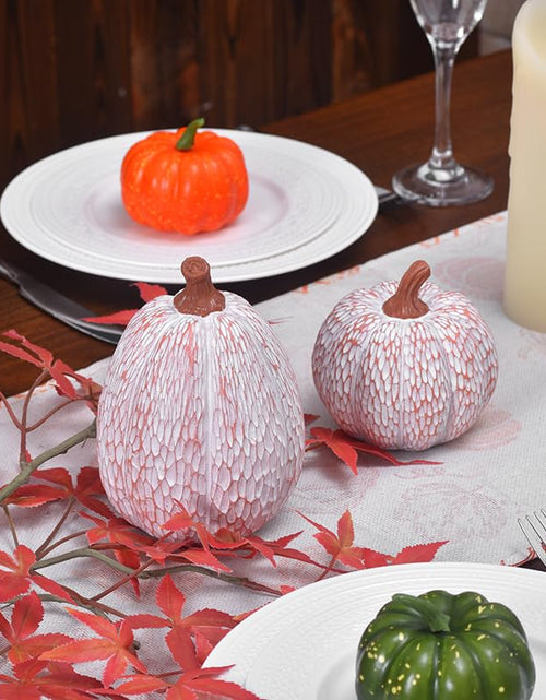 Load image into Gallery viewer, Ovootok Resin Pumpkins Fall Decorations White 2PCS Thanksgiving Decor
