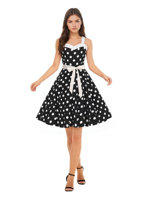 Load image into Gallery viewer, HAPNBCELE Vintage 1950s Halter Polka Dot Dress Black Size X-Large
