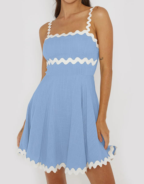 Load image into Gallery viewer, Shy Velvet Summer Mini Linen Dress with RIC Rac Trim White Size L
