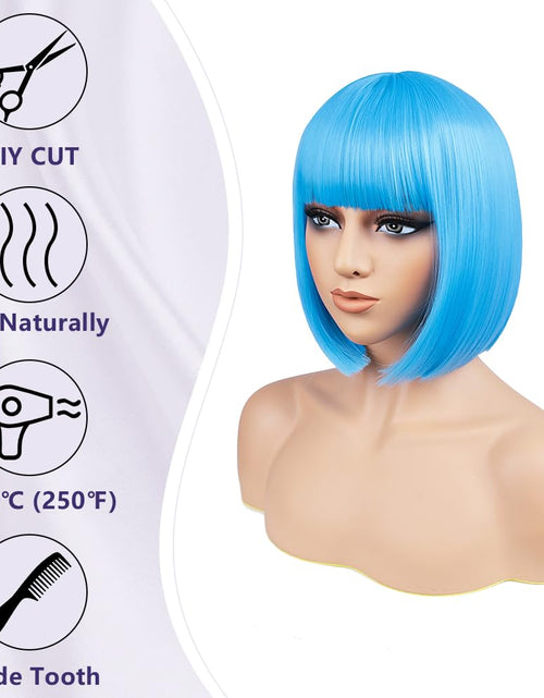Load image into Gallery viewer, BATISI 12in Short Straight Bob Wig Neon Blue Synthetic Flat Bangs
