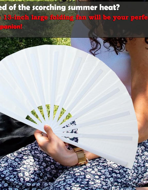 Load image into Gallery viewer, GeGeYa 13inch Large Rave Popping Hand Fans Foldable White 2 Packs
