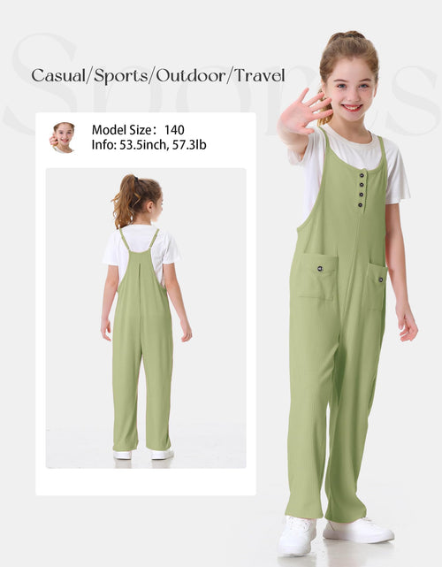 Load image into Gallery viewer, Rolanko Girls Jumpsuit Spaghetti Strap Romper Wide Leg Pockets Green Size 10-11Y
