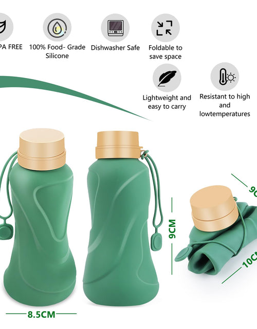 Load image into Gallery viewer, NAVTUE Collapsible Silicone Water Bottle 650ml Leak Proof Reusable Green

