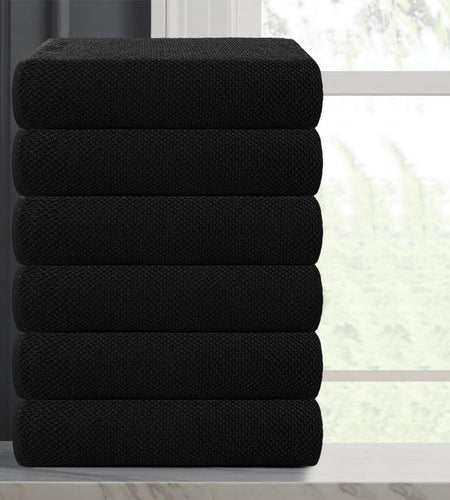 CASA COPENHAGEN Popcorn Textured Cotton Bath Towel Set Black 24x48 6pc