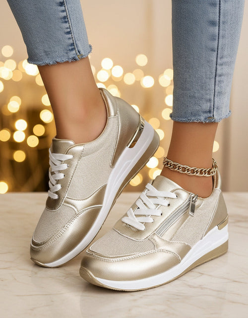 Load image into Gallery viewer, Metallic Lace-Up Side Zipper Thick-Sole Sneakers – 3 Colors EU 37–44
