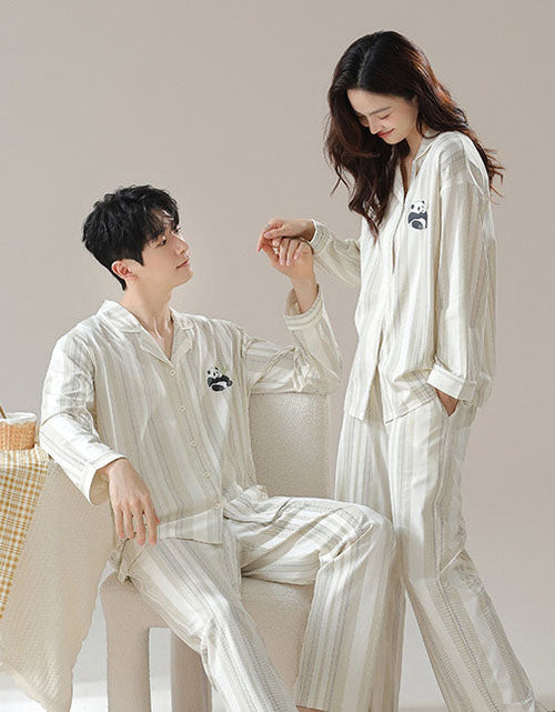 Load image into Gallery viewer, Pure cotton couple pajamas women's spring and autumn men's home suit set
