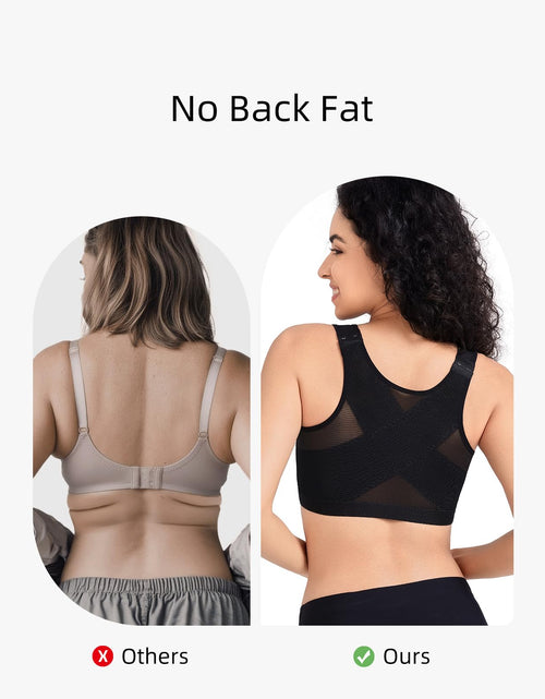 Load image into Gallery viewer, Upushall Front Closure Posture Bra Wireless Full Coverage Black Size 2XL
