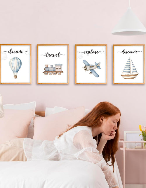 Load image into Gallery viewer, VIIJJUE Nursery Wall Art Set 4 Transportation Prints 8x10 Watercolor Blue
