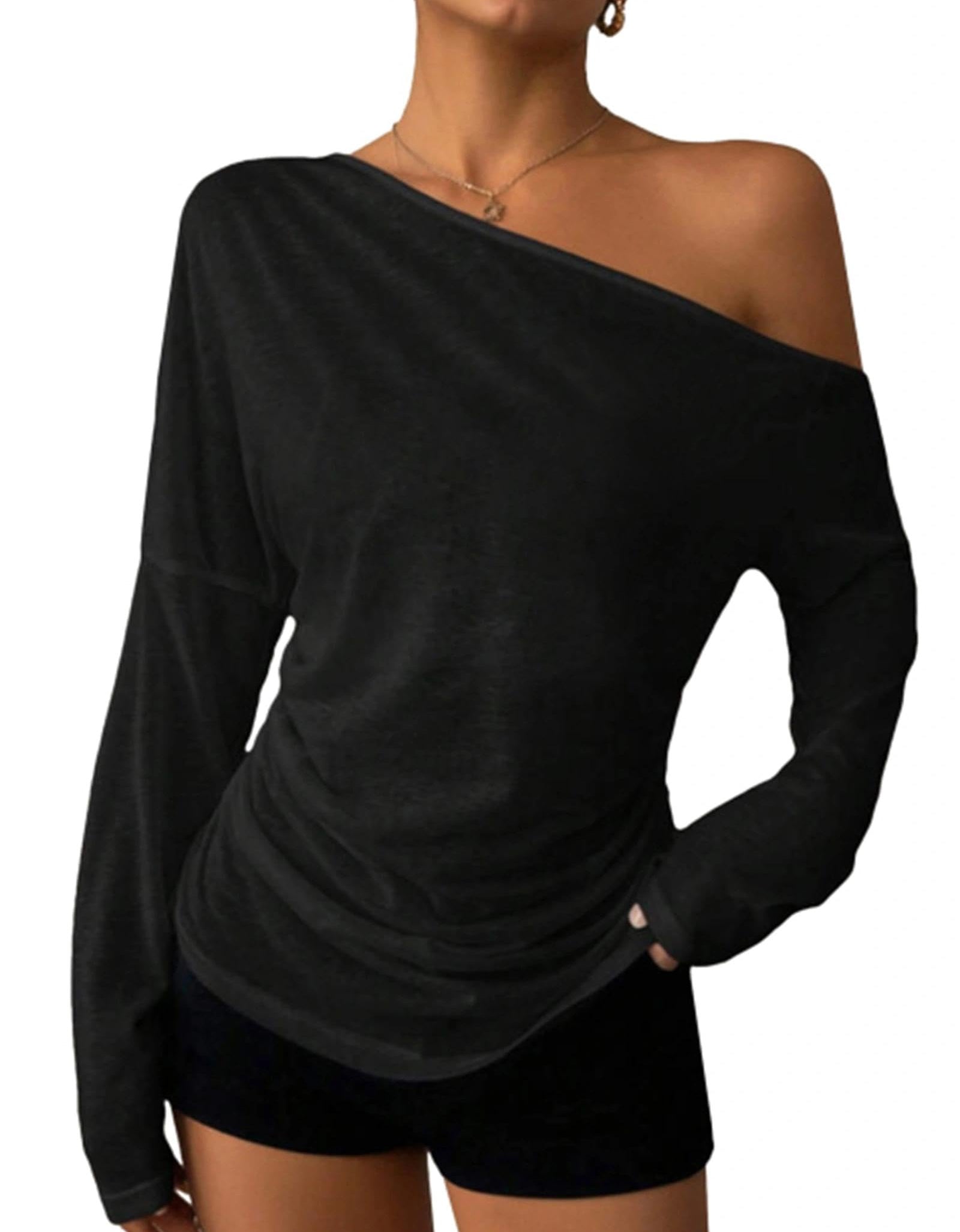 SOFIA'S CHOICE Women's Off Shoulder Long Sleeve Top Black Size S