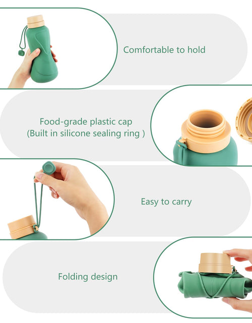 Load image into Gallery viewer, NAVTUE Collapsible Silicone Water Bottle 650ml Leak Proof Reusable Green
