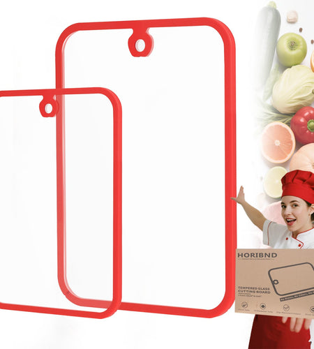 HORIBND Glass Cutting Board Set 2pcs Clear 15x10 Non-Slip Dishwasher Safe