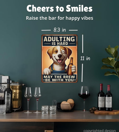Opix Design Funny Metal Bar Sign Dog Beer Humorous Wall Decor 8.3x11in