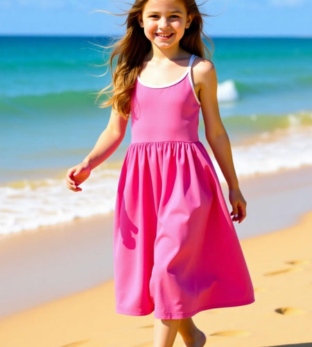 WELAKEN Summer Sundress Criss Cross Back Elastic Waist Pockets Hot Pink Size 8Y