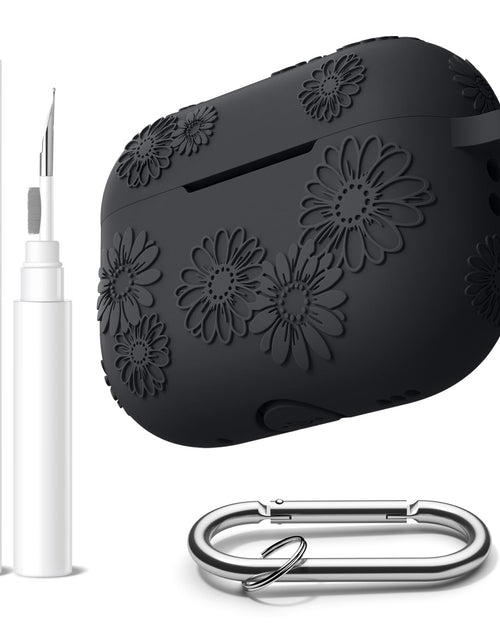 Load image into Gallery viewer, Adorve AirPods Pro 2 Silicone Case Flower Engraved Black Front LED Visible
