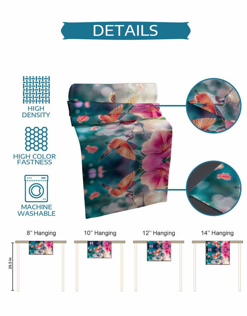 Load image into Gallery viewer, Perdecor Spring Hummingbird Pink Petals Table Runner 13x70in Cotton Linen
