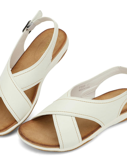Load image into Gallery viewer, UBFEN Womens Flat Sandals Arch Support Adjustable Slingback White Size 6
