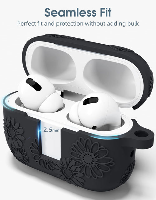 Load image into Gallery viewer, Adorve AirPods Pro 2 Silicone Case Flower Engraved Black Front LED Visible
