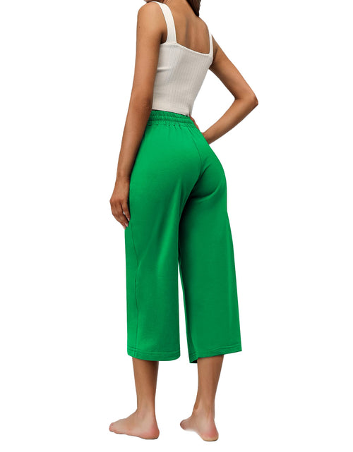 Load image into Gallery viewer, RESHE Womens Capri Pants Yoga Wide Leg Drawstring Pockets Green Size 2XL
