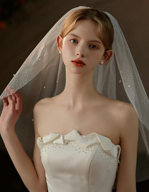 Load image into Gallery viewer, Cliory Pearl Veil Glitter Bride Wedding Short Veil White
