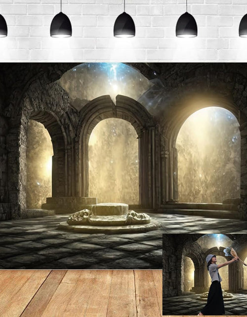 Load image into Gallery viewer, DORCEV Gothic Castle Ruins Backdrop Vintage Foggy Fantasy 12x8ft Grey Vinyl
